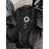 Summer Men's Casual Loose Retro Washed Black Short-sleeved T-shirt Simple Print Pattern Suitable Outdoor