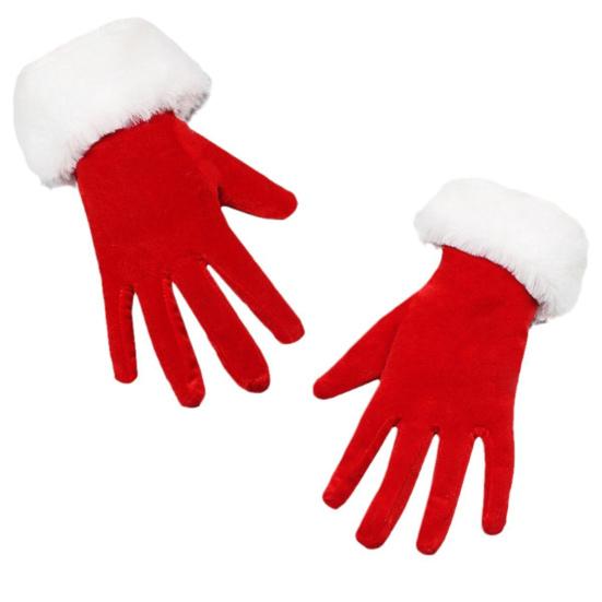 Santa Claus Gloves Christmas Red Gloves with White Fuzzy Cuffs Winter Warm Full Finger Gloves for Xmas Party Costume Accessories