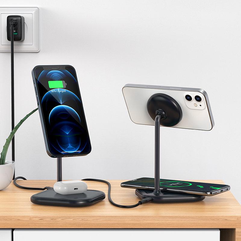 2in1 15W Qi Wireless Charger and Stand for iPhone and Apple AirPods E6 Black