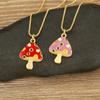 Nidin Cute Enamel Mushroom Pendant Necklace For Women Girls Colorful Zircon Dainty Chain Choker Aesthetic Trendy Jewelry Gifts