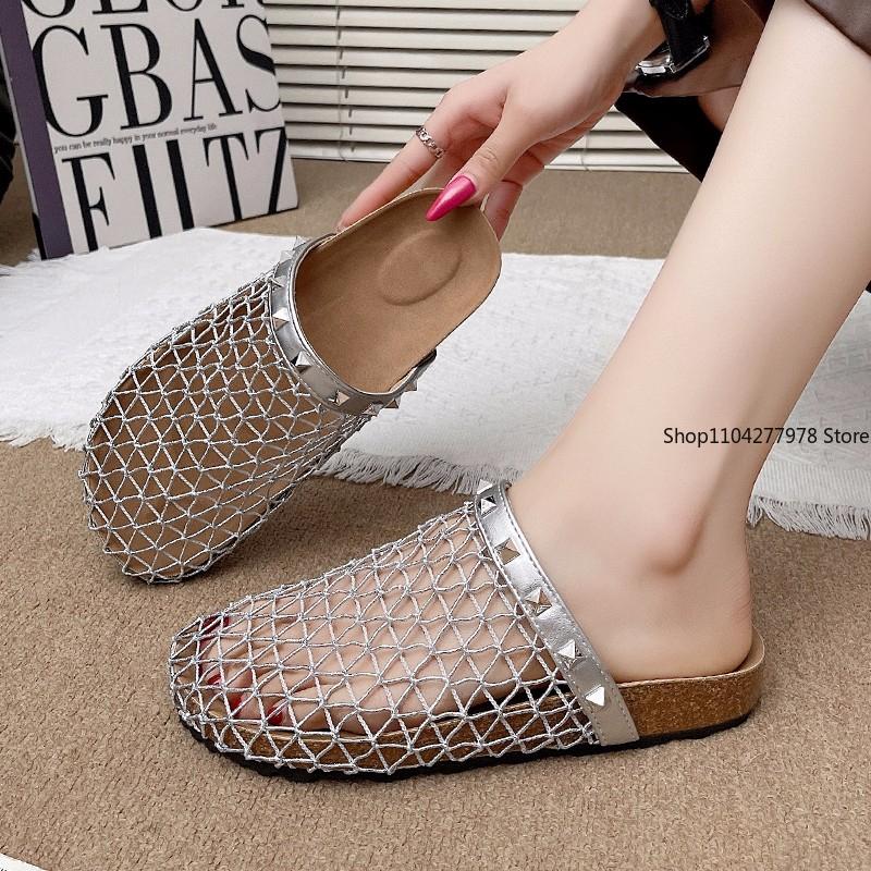 Fashion Women Slippers 2025 Women Summer New Round Head Slippers Water Diamond Flat Home Anti-skid Sandals Slides Women Zapatos De Mujer