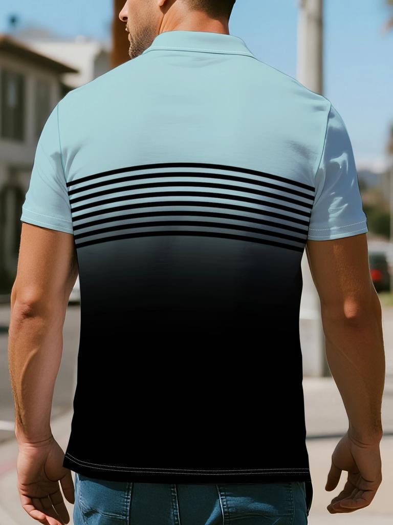 [Printed Design - Not Textured] Digitally Printed Striped Men'S Casual Comfortable Short-Sleeve Polo Shirt