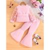Youngsters Girl Adorable Outfits, Mesh Sleeve Top and Bell-Bottom Trousers Set, Girl Fall Winter Clothes Set, Perfect for Outdoor