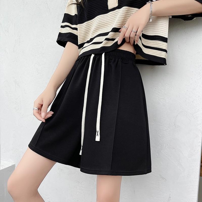 

Летние тонкие повседневные свободные брюки с высокой посадкой и широкими штанинами, тонкие прямые брюки-капри XXL чёрный