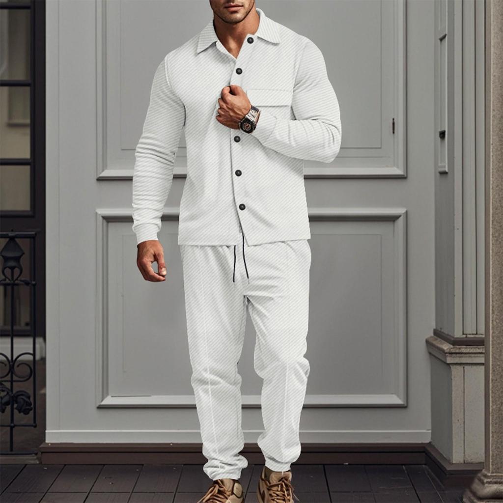 Herren Twill Revers Langarm Jacke Einreihig Einfarbig Schlank Jacke Twill Hose Anzug