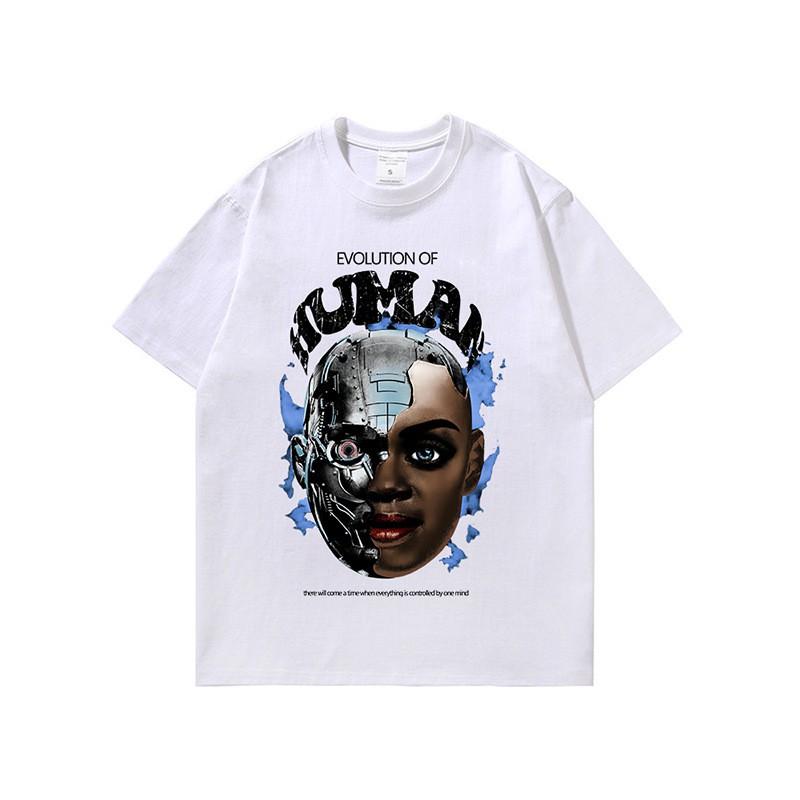 Mens Oversized Loose Fit Cotton Tee - Dark Aesthetic Streetwear Vintage Washed Print Round Neck Drop Shoulder Sleeve
