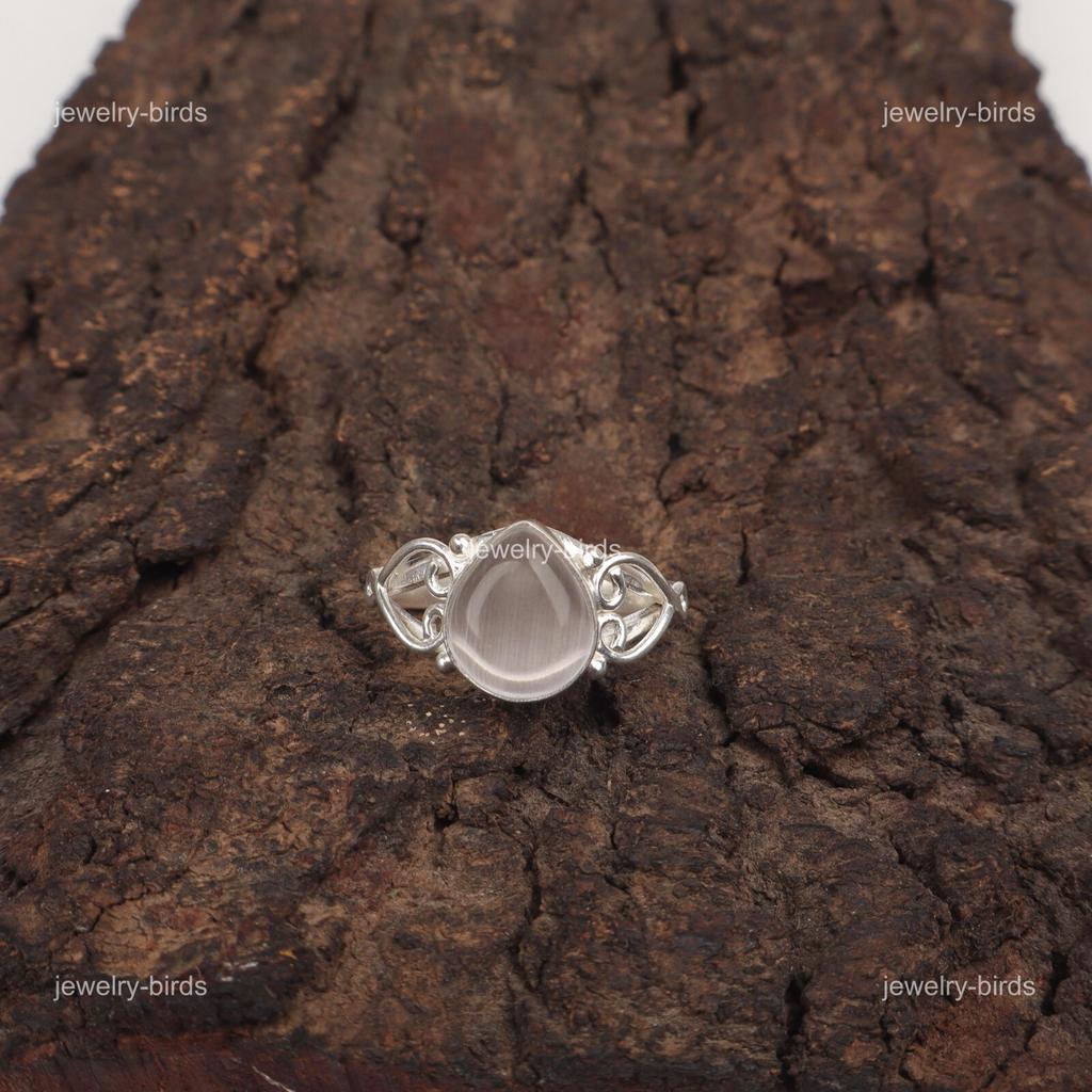 White Selenite Gemstone 925 Silver Daughter Gift Boho Full Eternity Ring Jewelry RR-46-41