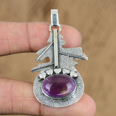 Sieraden met natuurlijke Afrikaanse amethist edelsteen, hanger van 925 sterling zilver voor vrouwen