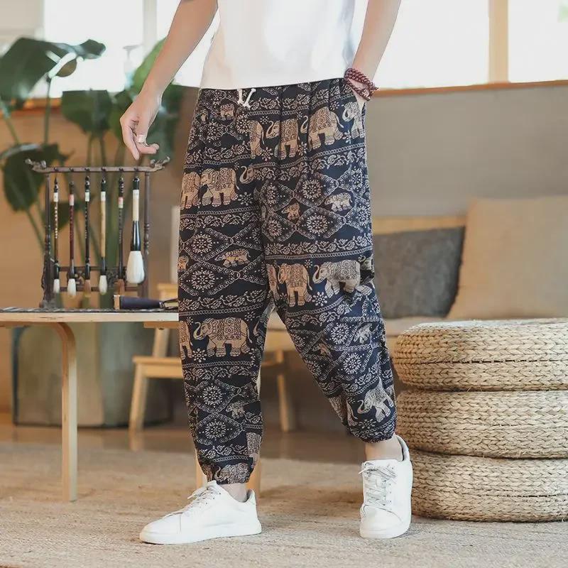 

Мужские летние брюки из тайского льна с широкими штанинами и девятью точками Cashew Flower 2XL