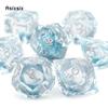 7 Pcs Transparent Blue Resin Flowing Sand White Number Sharp Edge Dice Polyhedral Dice Suitable For Dice PropBoard Game