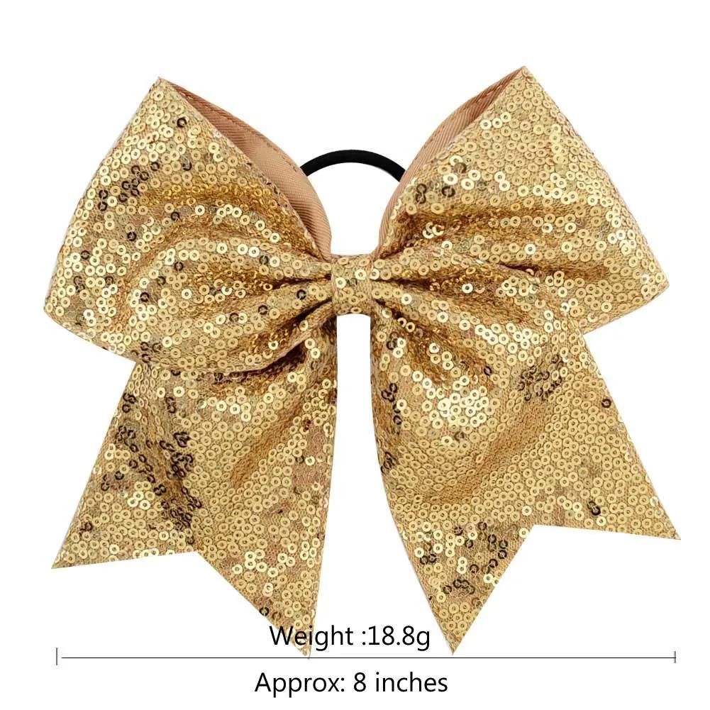 8 Inch Fashion Sequins Dovetail Bow Hair Loop Shiny Bows with Elastic Hair Ties Sparkly Headwear for Girls