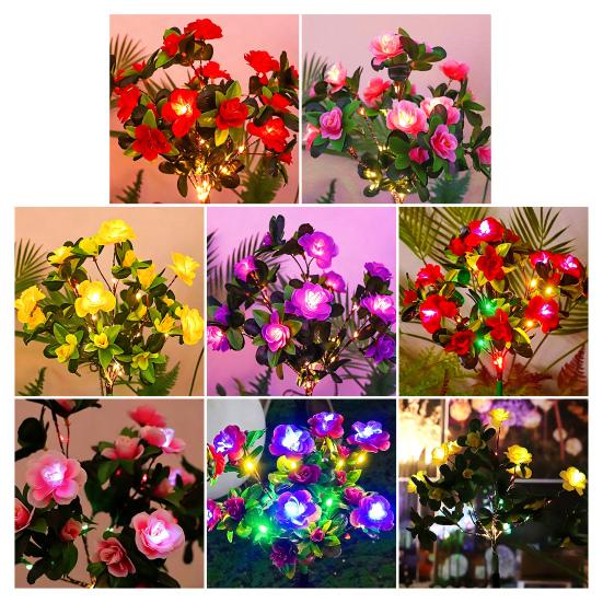 4Pcs Artificial Azalea Solar Light with Stake IP65 Waterproof Outdoor Garden Yard Pathway Patio Yard Lawn Faux Flower Decoration Lamp with 56 LED