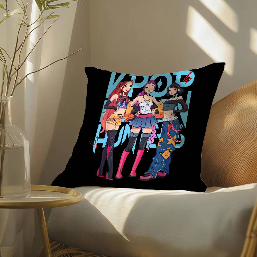 Pop-Kreskówkowy Film K-Pop Łowcy Demonów Poszewka na Poduszkę Jedwabista elegancka Wygoda Sofa Łóżko Niewidoczny zamek Błyskawiczny Poszewka na Poduszkę Plażową