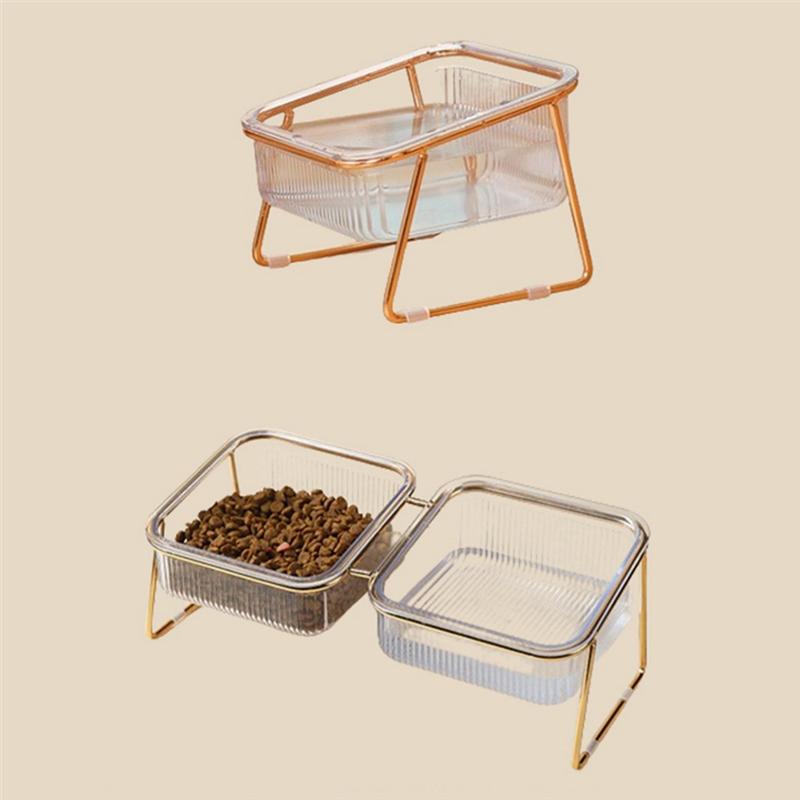 M-Modern-Pet Double Bowl Transparent High Foot Cat Bowl Drink Water Cat Food With Stand Raised Water Feeder Dog Bowl Supplies Du