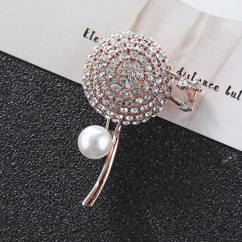 Temperament Dandelion Inlaid Diamond Brooch, Women'S Coat Pearl Corsage Suit Accessories Pin
