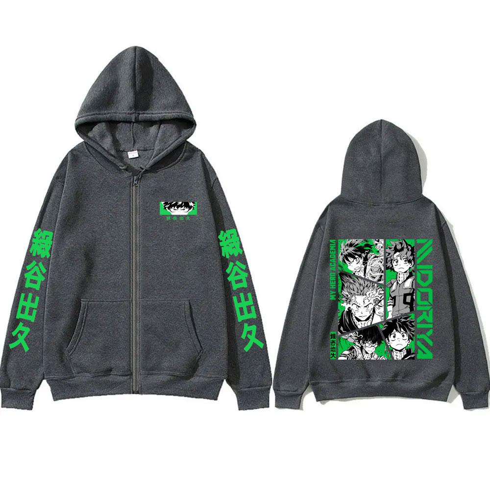 Anime My Hero Academia Midoriya Izuku Merch Zipper Hoodie Men Women Casual Vintage Oversized Zip Up Jacket