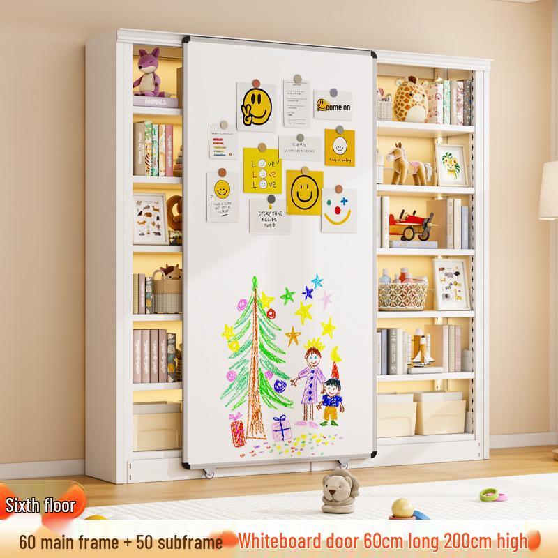 Steel Bookshelf with Whiteboard Doors, Multi-Layer Library Bookcase, Children's Picture Book Rack