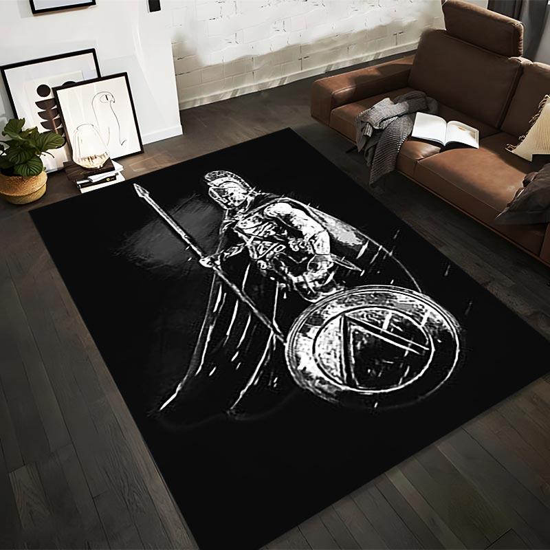 

Black Warrior Carpet with Spear and Shield Design, Bold Artistic Style Suitable for use as an anti-slip for living room bedroom sofas 40x60cm( 15x23in )
