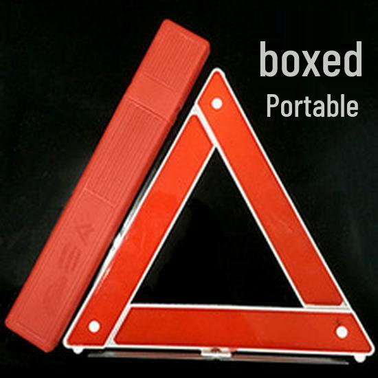 Reflective Warning Triangle for Cars - Foldable Fault Sign with Compact Red Box Packaging.