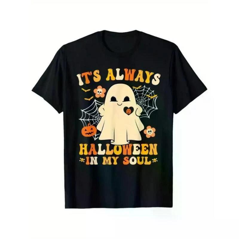 Halloween Tee Expressing Eternal Halloween Spirit with Ghostly Pumpkin Design XXL