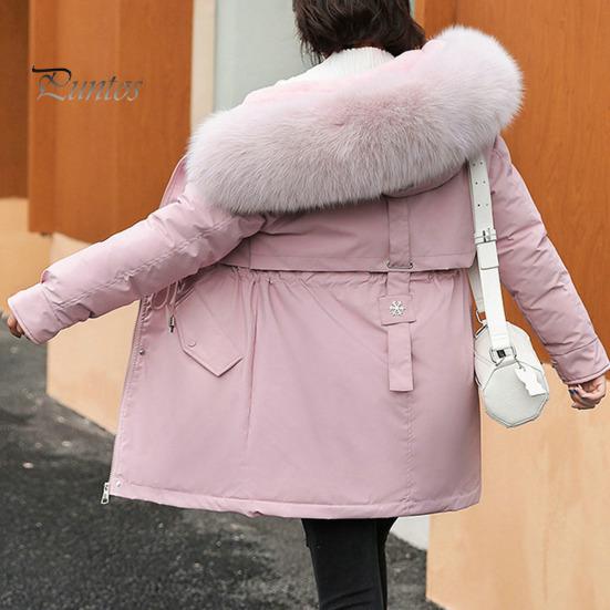 Hooded Women Coat Winter Jacket with Faux Fur Collar Soft Fabric Warm Fashionable Zipper Closure for Autumn Versatile