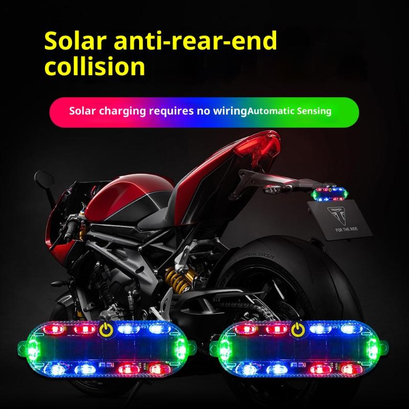 Car Solar Charging-Free Anti-Rear Collision And Explosion-Proof Safety Light Motorcycle Brake Tail Light Modified Flash Light