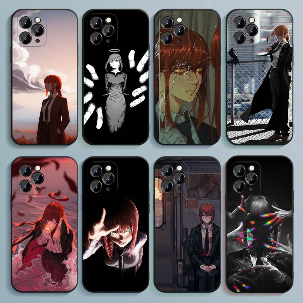C-Chainsaw M-Makima Phone Case For iPhone 17,16,15,14,13,12,Pro,Max,Plus,E,SE4,Air,Mini Black Soft Cover