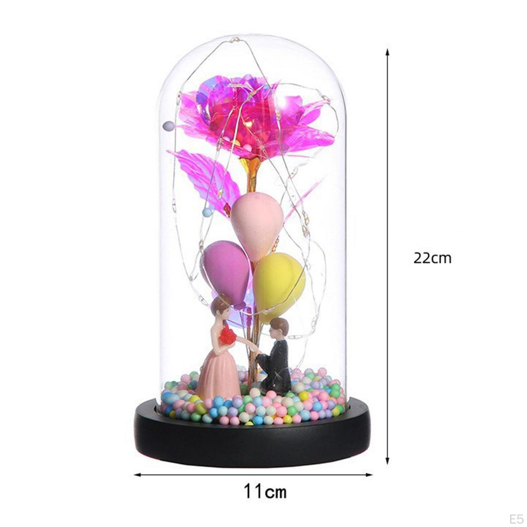 Rose Flower with Glass Cover in Dome Bedside Lamp Creative LED Night Light
