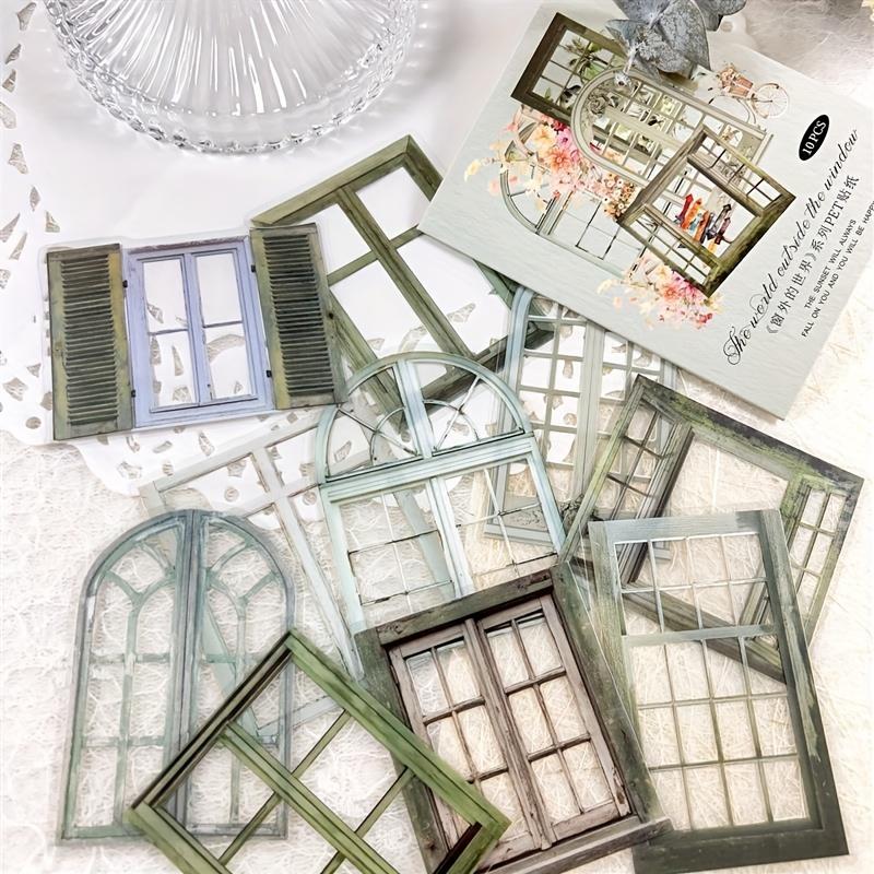 

10 шт./уп. Наклейки ПЭТ смешанных цветов с оконным сюжетом - Геометрический узор, самоклеящиеся наклейки неправильной формы для скрапбукинга