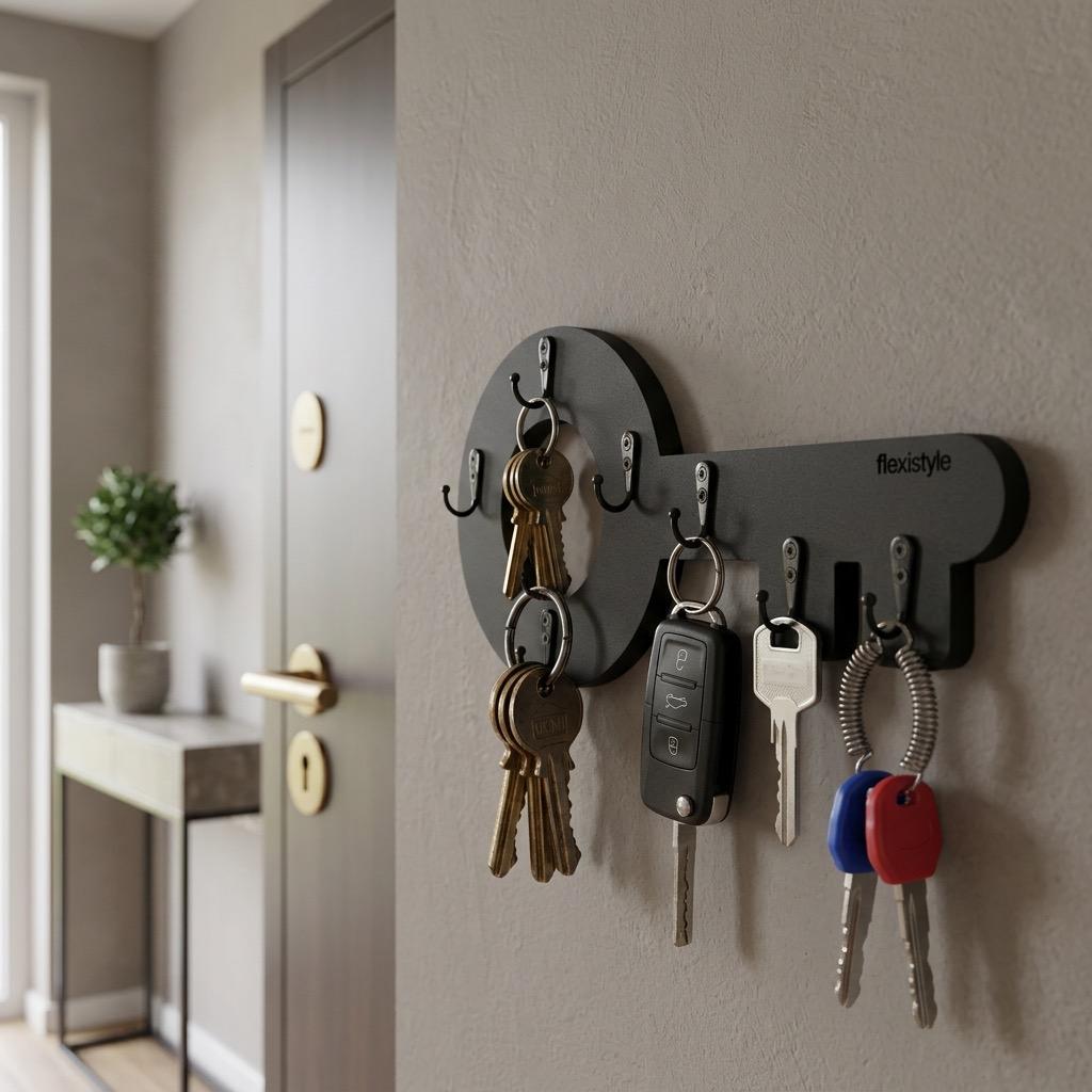 Wooden key hanger Retro Key Black