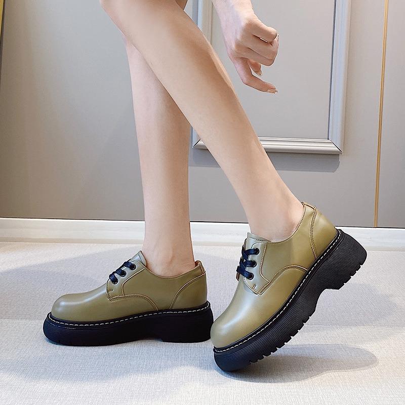 British style big head small leather shoes women's new retro muffin platform couple Korean version high-top short boots men