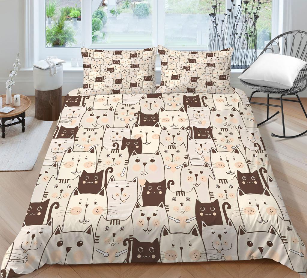 Bedding Two Or Three-Piece Set Cute Cat Series Polyester