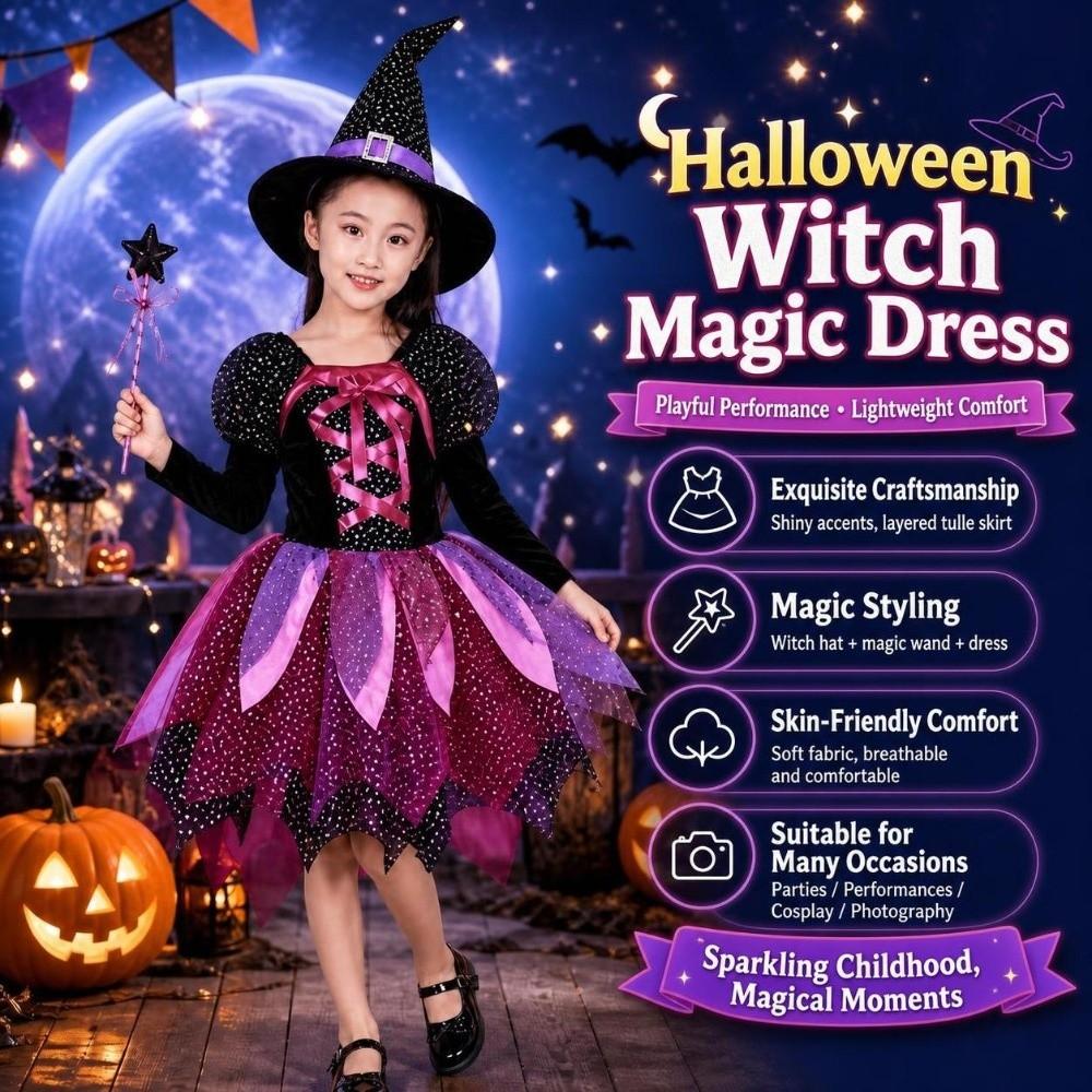 Dress Up Girls Witch Halloween Costume Gothic Witch Elf Dress Costume Ghost Bride