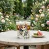 Copo Artístico com Padrão de Gato, Copo de Vidro Floral Fofo, Copo para Suco e Café, Caneca de Vidro para Chá de Leite, Copo Curvo para Whisky com Encaixe na Palma para Bar em Casa, Presente para Amantes Aquarela