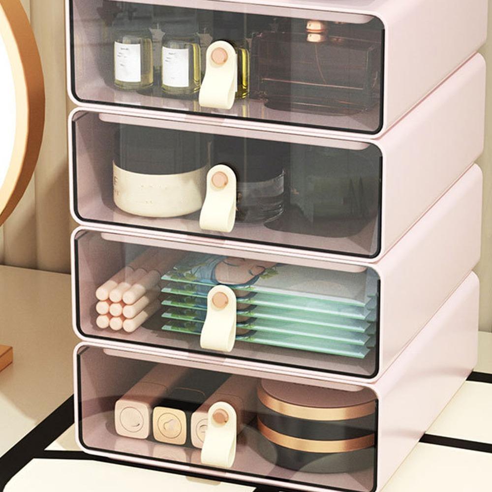 Transparent Material Drawer Storage Box Large Capacity Stackable Storage Bins Desk Organizer  Home розовый