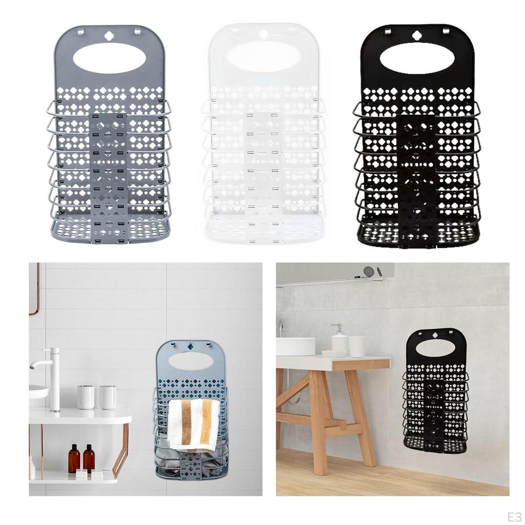 Collapsible Dirty Clothes Storage Basket, Wall Mounted with Sturdy Installation Hooks