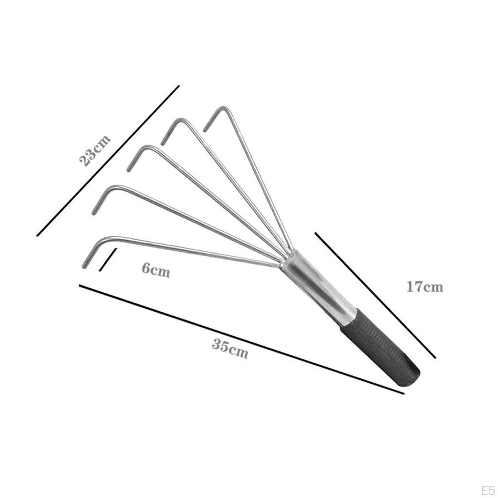 Bahçe El Tırmığı Çim 5 Diş Ergonomik Saplı Paslanmaz Çelik Küçük Yaprak