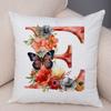 Floral Letter J Pillowcase Double Print Watercolor Letter U Cushion Cover Soft Plush Flower Letter D Pillowcase for Sofa Home