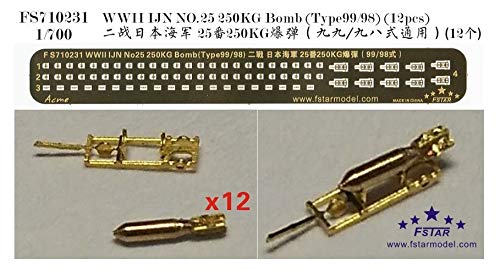 

Five Star Models 1/700 WWII Japanese Navy Type 98/99 250kg Bombs (12 pieces) Plastic Model Kit Parts FSM710231