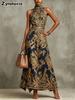 Vestido Longo Bordado Dourado Vintage Slim Fit para Festa à Noite Casamento Vestido Formal para Mulheres