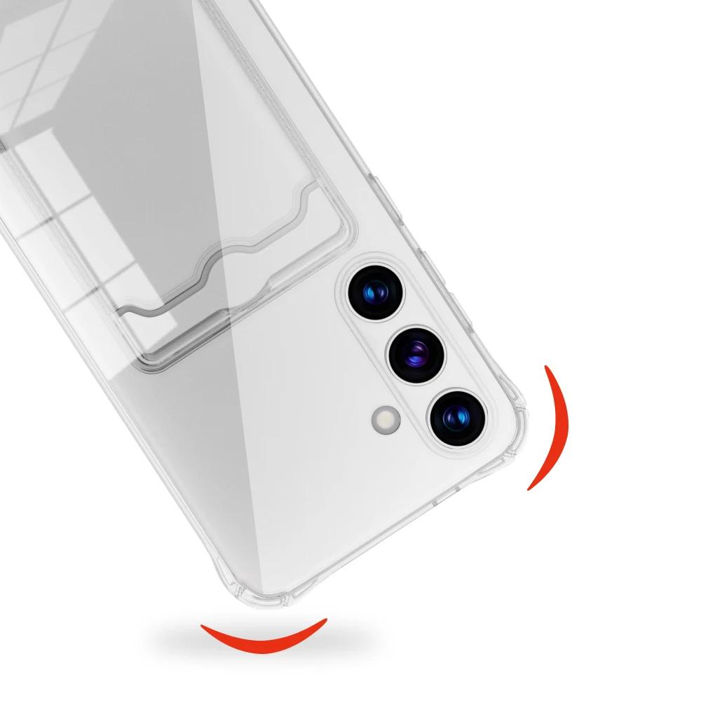 Transparent Card Slot Silicone Case For Samsung Galaxy S25 S23 S24 S21 Note 20 Ultra S20 S24 FE S24+ S23+ S21+ Protection Cover