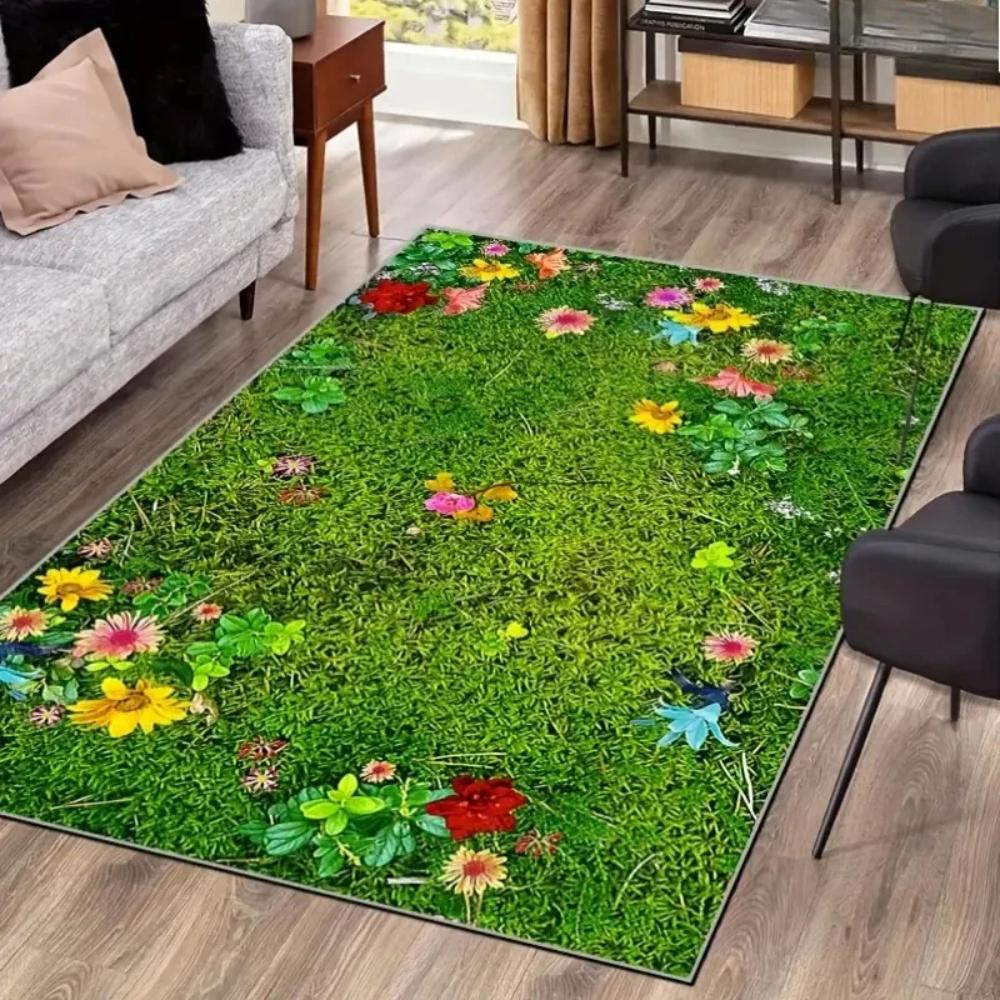 1pc Fresh Floral Daisy Flowers Print Area Rug Floor Carpet for Bedroom, Living Room, Kitchen Garden, Balcony, Sunroom Decor