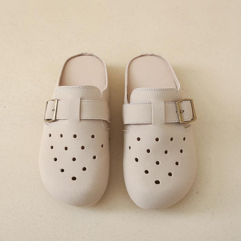 Fashion Women's Suede Clog Slippers with Buckle Breathable Boken Fashion Footwear Anti-Slip Soft Sole Outdoor Casual Mules