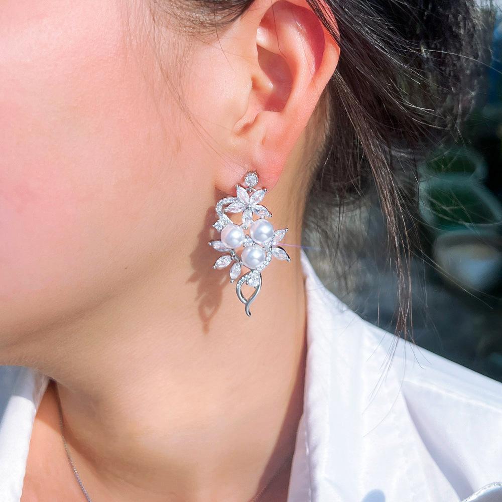 Nadel Super Fairy Trend Koreanische Blatt Zirkon Perlen Ohrringe Leichter Luxus Elegantes Design Ohrringe