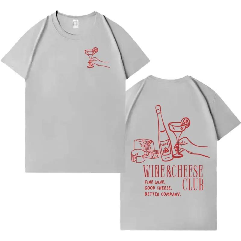 

Wine Cheese Club Graphic Y2K Aesthetic Crewneck TShirt Summer Spring Short Sleeve Printed Tee Summer Streetwear 4XL