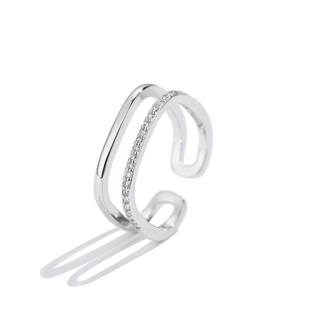 Gold plated full diamond cold wind double open ring Internet celebrity ring