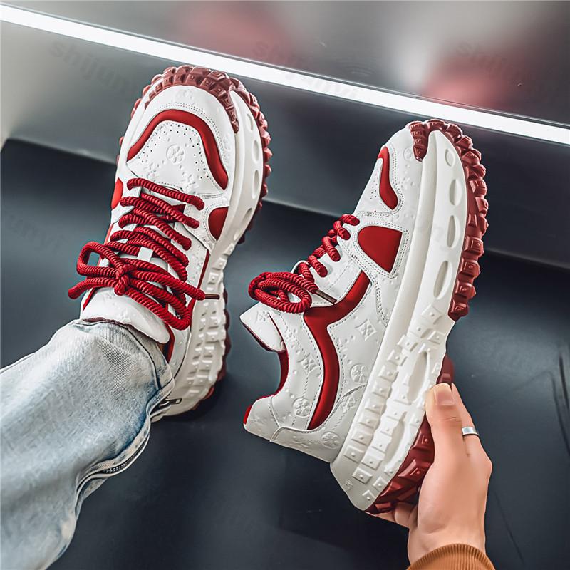 Fashion Men Sneaker Designer Fashion Casual Retro Leather Fabric Height Increased Flat Platform Shoes Student Lace Up Running Shoes