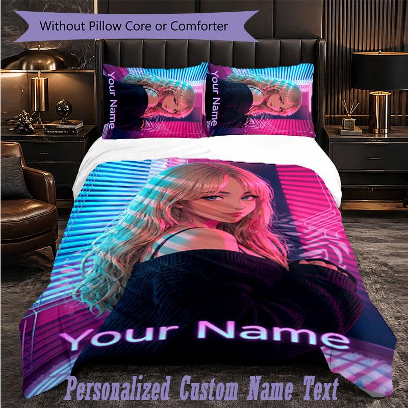 Personalized 3Pcs Bedding SetSabrina Carpenter Custom Text Duvet Cover Pillowcase Set Bedroom Gift