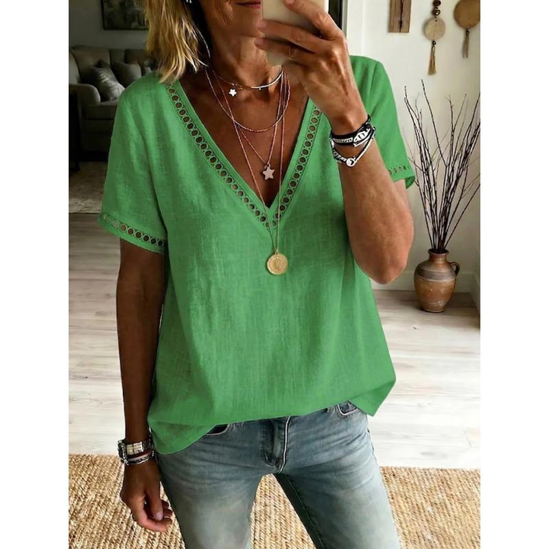 BITCED Women's Fashion Casual Short Sleeve V-Neck Blouses & Shirts