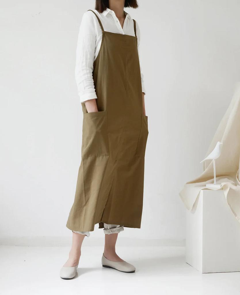 Waterproof Cotton Linen Apron, Floral Kitchen Apron, Gardening Florist Baking Coffee Shop Work Clothes, Korean Version